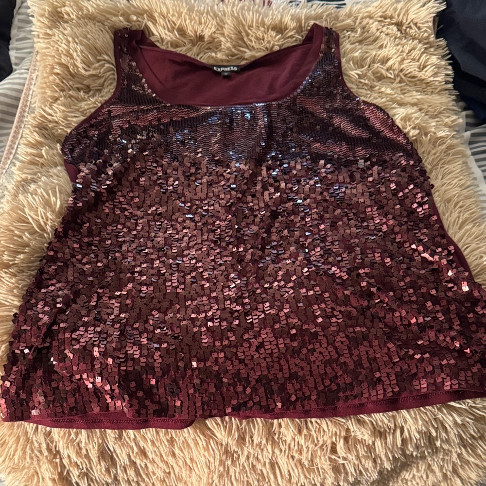Express Burgundy Sequin Tank Top